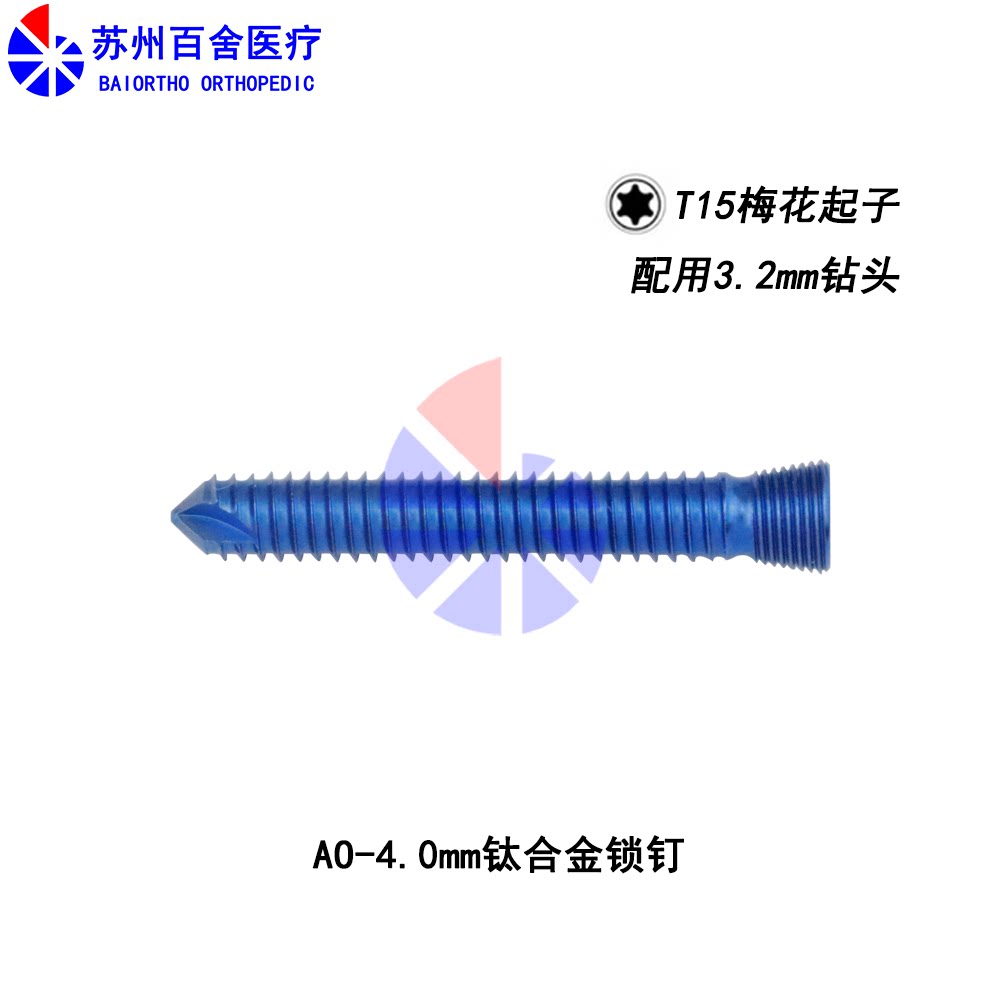 百舍医疗 4.0mm动物用骨科钛合金帽头锁定螺钉 AO锁钉 钛合金螺钉