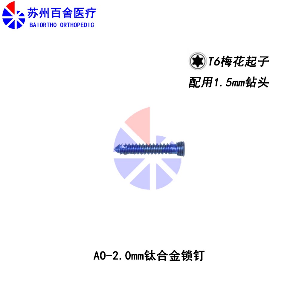 百舍医疗 2.0mm动物用骨科钛合金帽头锁定螺钉 AO锁钉 钛合金螺钉