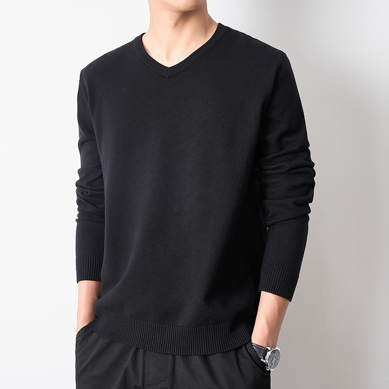 Black Men's V-Neck Knitwear 2025 Autumn and Winter New Style Sweetheart Collar Long-Sleeved Top Men's Inner Layering Shirt Black Men's V-Neck Knitwear 2025 Autumn and Winter New Style Sweetheart Collar Long-Sleeved Top Men's Inner Layering Shirt