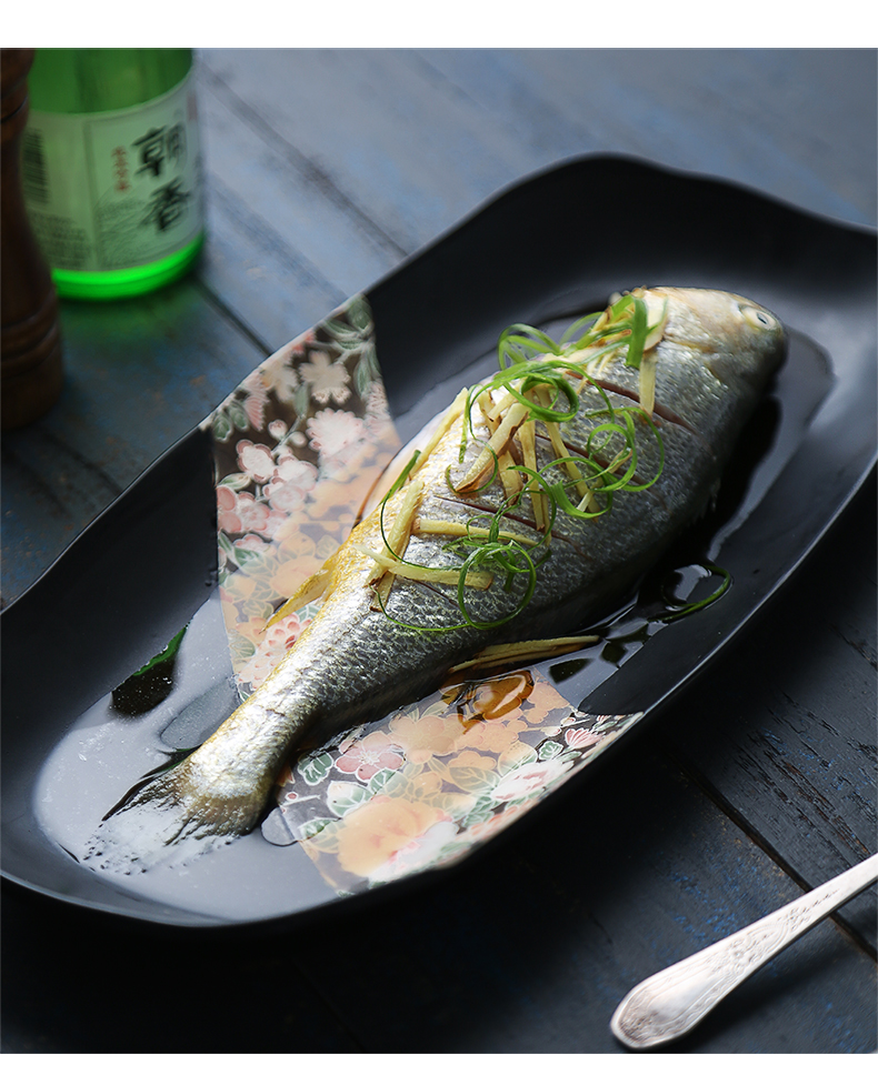 Japanese ceramic rectangle super - sized fish dish creative move steamed fish hotel restaurant tableware in the food tray