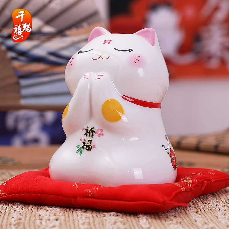 Money cat pose mini small ceramic budding cat save money deposit barrel home living room desk creative gifts