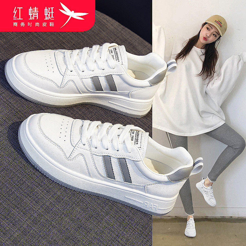 Red Dragonfly White Shoes Women's Shoes 2022 New Autumn Explosions Versatile Spring and Autumn Leather Sports Leisure Shoes