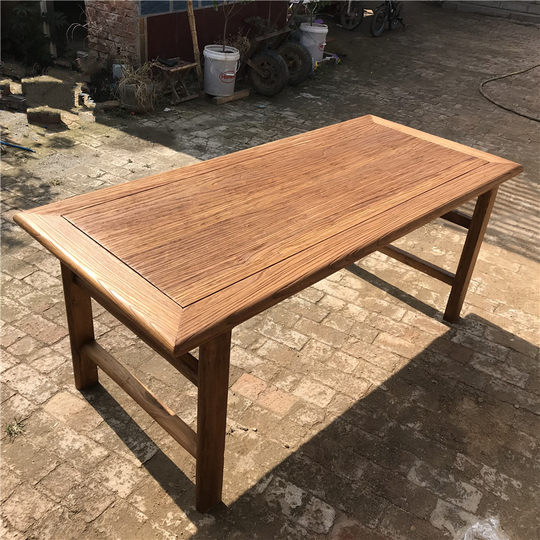 Old elm tea table solid wood Chinese retro dining table and chairs weathered door panel Zen kung fu tea table home bench