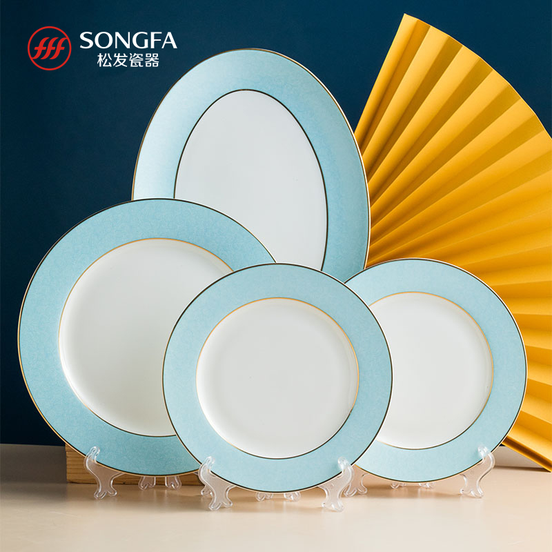 Songfa 38 head Jindi Yerba Buena court enamel bone china set porcelain bowl plate home gift dinner bowl