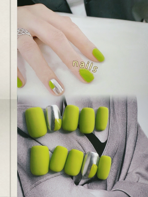 Handmade Wearable Nails, Summer Color Green, Simple and Elegant Nail Patches, Magic Mirror Powder Nail Pieces, Short Style, Brightening Effect Handmade Wearable Nails, Summer Color Green, Simple and Elegant Nail Patches, Magic Mirror Powder Nail Pieces, Short Style, Brightening Effect