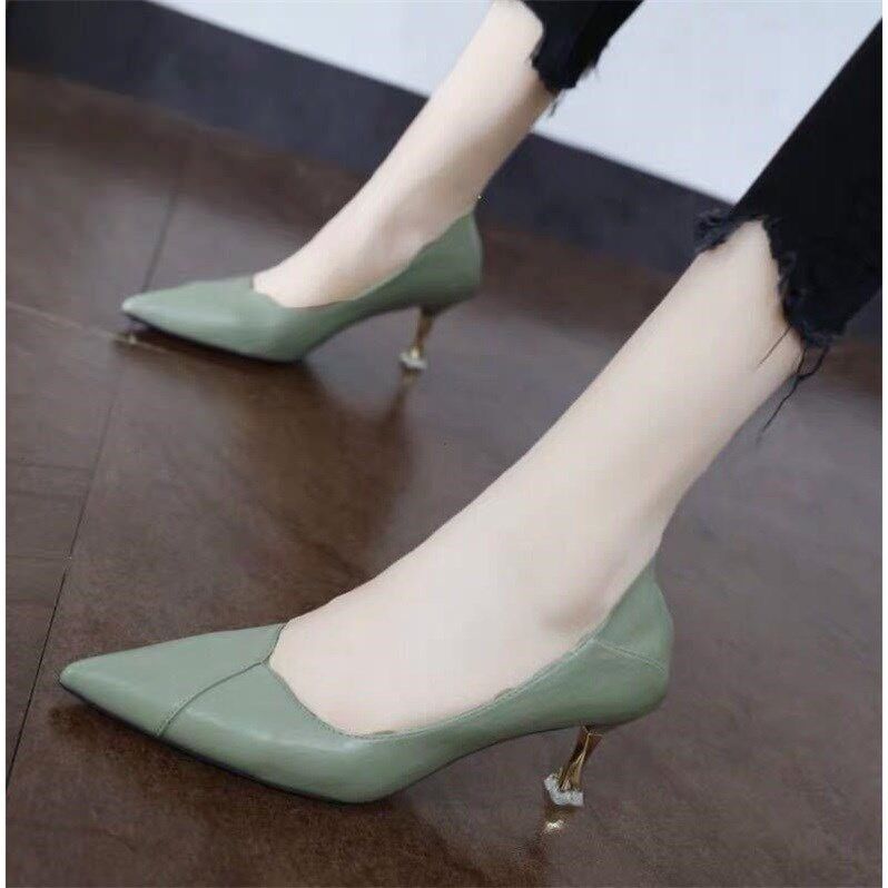 Soft leather Two wearing single shoe woman 100 lap light tip small heel middle heel high heel shoe professional working women's shoes
