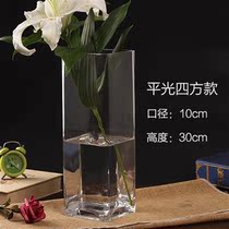 Glass transparent large flower lily rich bamboo simulation flower arrangement square straight floor vase decoration