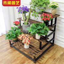 Flower shelf multi-layer stepped floor-to-ceiling balcony indoor and outdoor anti-corrosion solid wood shelf succulent flower shelf