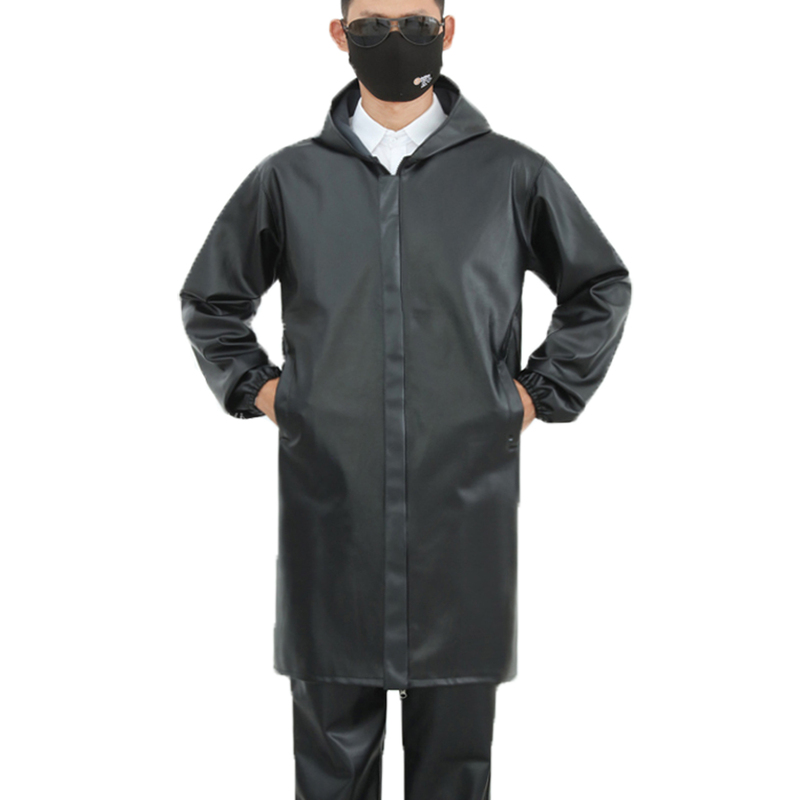 Extra Long Leather Jacket Men's Work Clothes Hooded Mid-Length Loose and Selling Car Wash Oil-Proof and Waterproof Labor Protection Spring & Fall Outer Suit