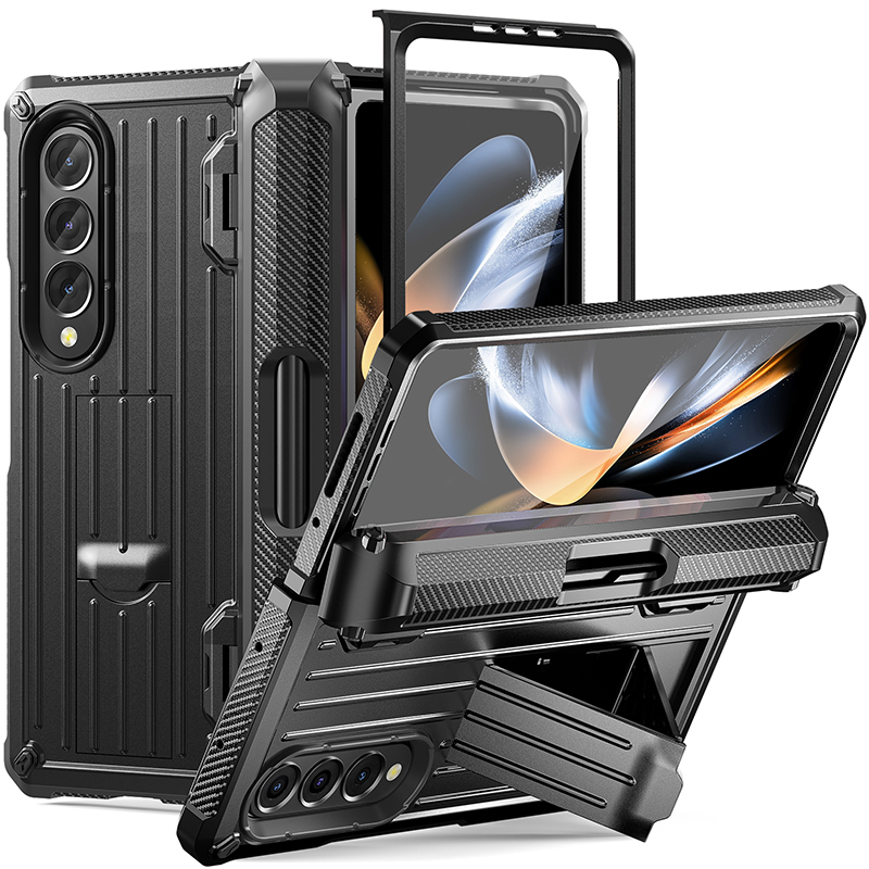 Suitable for Samsung Galaxy Z Fold5/4 Phone Case with Pen Slot, Foldable Screen Flip Cover, Anti-Drop F9260/F936B Full Edge Soft Shell Silicone Zfold4/3 Horizontal and Vertical Stand W24
