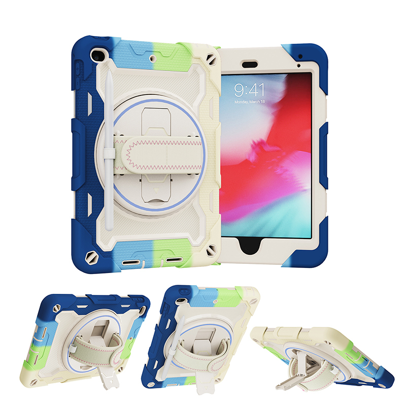 Suitable for Apple iPad Mini 4/5 Protective Case with Pen Slot, Tablet Mini Fourth and Fifth Generation Full Edge Soft Shell Silicone Anti-Drop A2133 Handheld Stand Rotating Bracket A1538 Shoulder Strap
