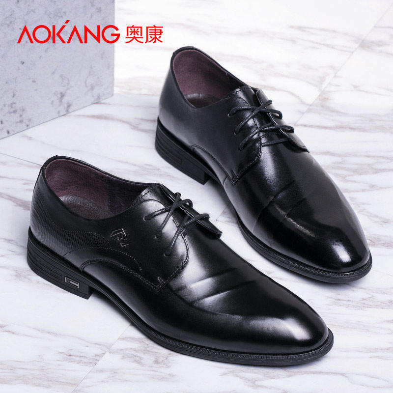 Okong men's shoes autumn new business dress shoes men real leather English youth tie anti-slip official