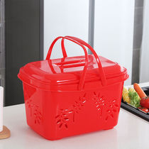 God worship basket with lid Red plastic basket for God worship with lid Portable household happy event ancestor sacrifice things