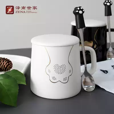 Cups household Women's Cat Claw Cup with lid ceramic mug with lid spoon Nordic mug ins solid color coffee mug