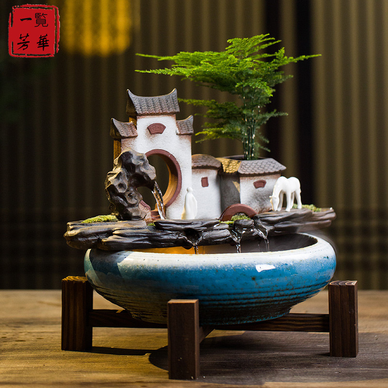 LO GULEYA flowing water fountain home decoration Chinese ceramic humidifier living room office lucky opening gift