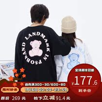PSO Brand back round bear print round neck fleece sweater mens Tide Brand 2021 new couple top