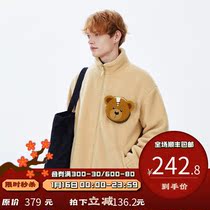 PSO Brand pocket bear style imitation lamb plush jacket mens Tide Brand 2021 new winter couple coat