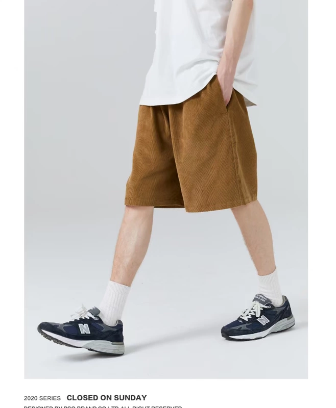 PSO Brand quần nhung kẻ dụng cụ quần short nam thẳng lỏng lẻo thương hiệu mùa hè thường mặc quần năm điểm - Quần làm việc