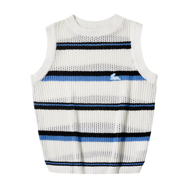 PSOBrand double yarn dyed cotton yarn contrast striped sweater vest ຜູ້ຊາຍ sleeveless vest ຄູ່ຜົວເມຍ