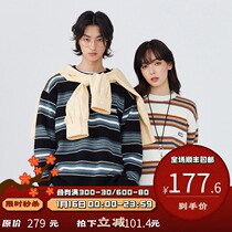 PSO Brand Contrast Striped Sweater Mens Japanese Tide Couple Round Neck Knitted Sweater Autumn and Winter
