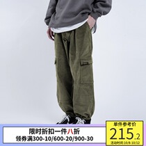 PSO Brand corduroy pants mens loose straight winter multi-pocket overalls pants loose Tide Brand corduroy pants