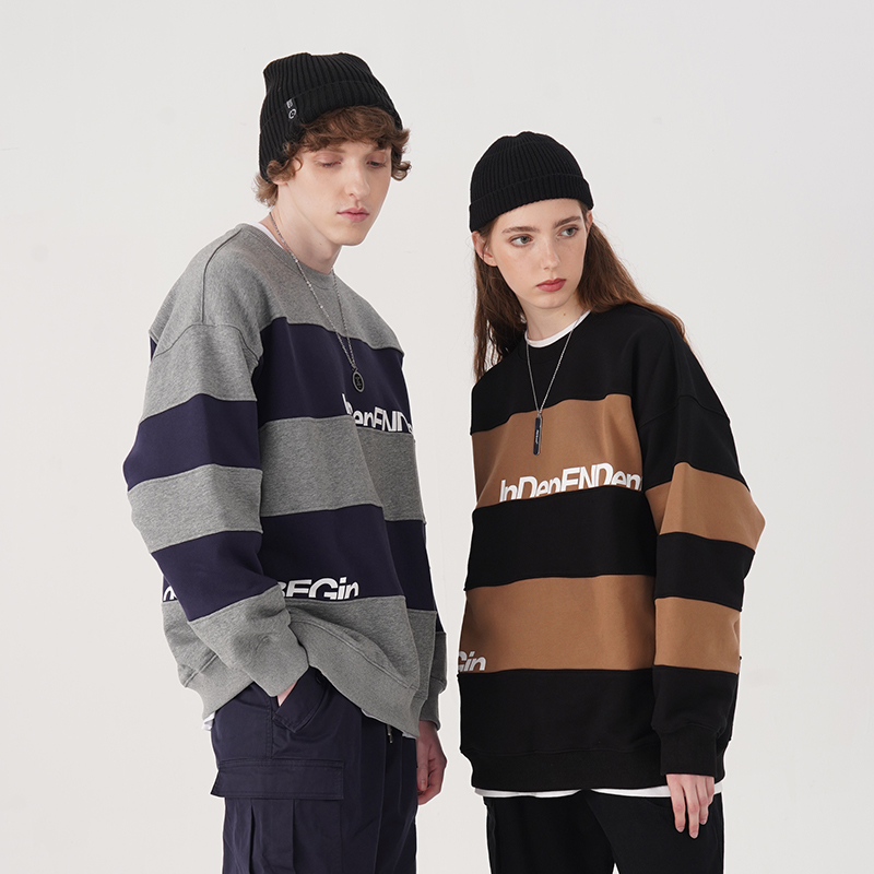 PSO Brand Tide Card Oversize No Cap Necrotic Male Loose Gush Stripe Splicing for Erotic Lovers Blouse