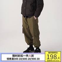 PSO Brand military green multi-pocket overalls mens Tide Brand black casual trousers nine points Sports ties