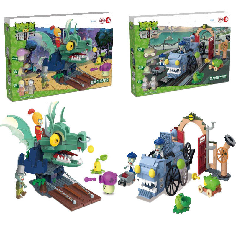 Plant Wars Corpse 2 Darkness Giant Dragon Guards Steam Zombie Train Corn Projectile Shooting High Building Blocks Toys