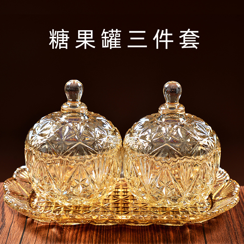 European style candy can set crystal glass sugar box transparent belt lid creative storage jar cans modern home