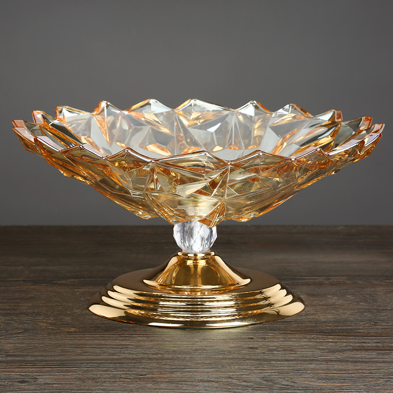 Crystal Glass Fruit Pan Creative Modern Living Room Home High Foot Fruit Pan Nordic Wind Light Extravagant and Snack Plate