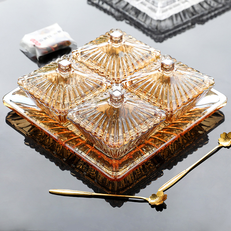 Glass dried fruit snacks Dish Creativity Candy Box Jar Modern Living-room Home with lid New Year's style fruit tray