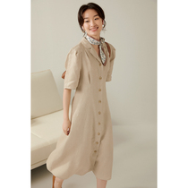 GGDZY linen dress Dress Feminine High End Medium Long slim retro temperament Small subpure color Fall Liandress Girl