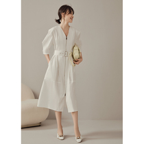 GGDZY French style Hepburn white v collar zipped one-piece dress woman design sensation small crowdspring medium length tea hysteria
