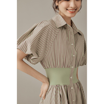 GDZY Green Method Type Bubble Cuff Cashew Shirt Striped Dress Dress Woman Design Sensation Small Crowdsummer Tea Hysteria Dress