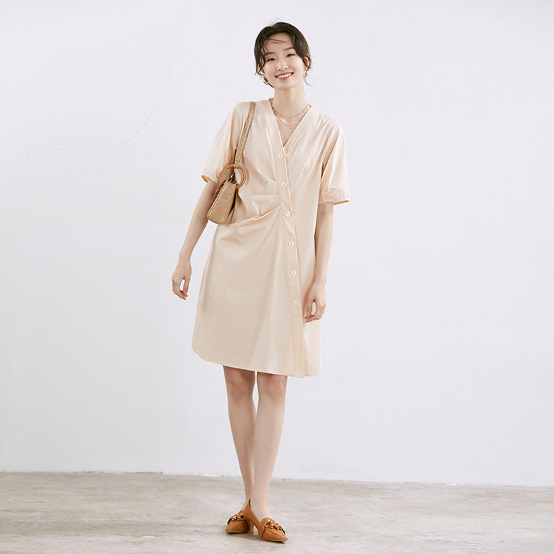 GDZY commuter dress women's summer thin temperament design sense niche retro V-neck high-end solid color long skirt