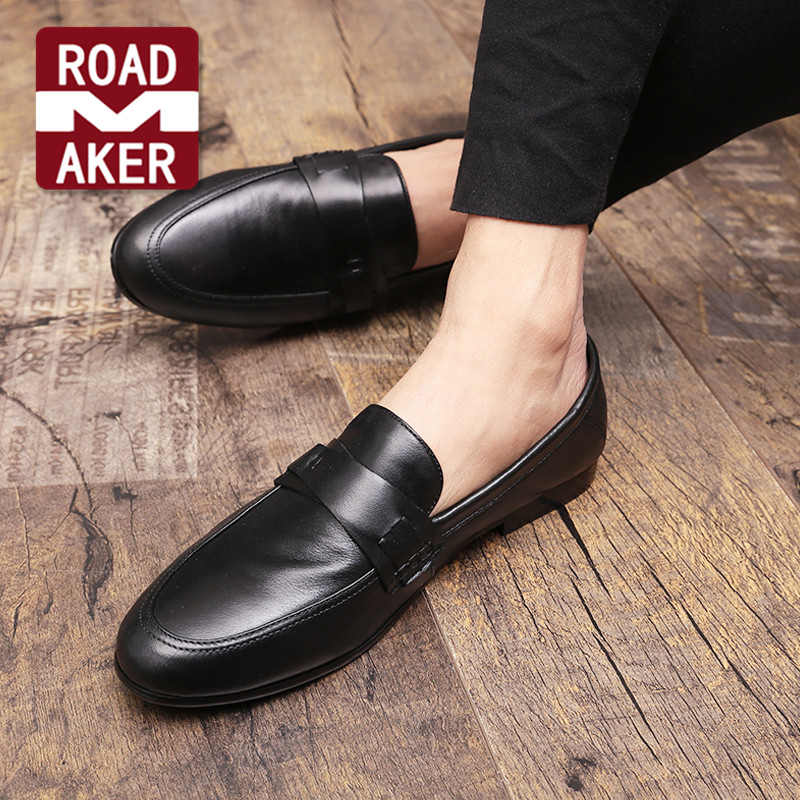 Rodemeico bean shoes men's genuine leather Inron spring autumn Korean version One foot pedal sloth flat bottom casual men's small leather shoes