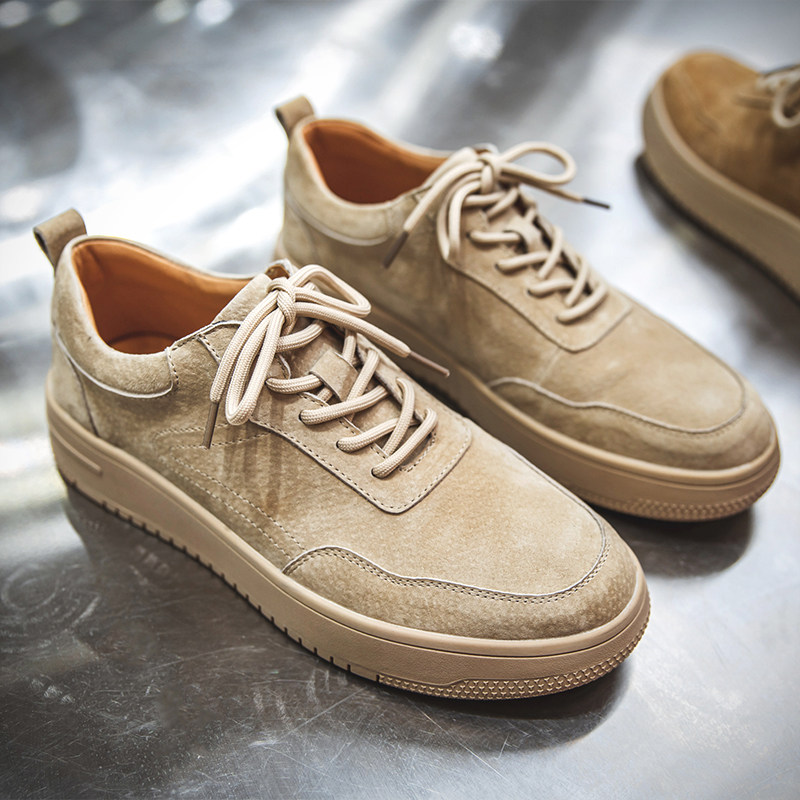 2022 new men's shoes low-top Korean casual leather shoes summer leather soft bottom suede thick bottom tooling shoes trend