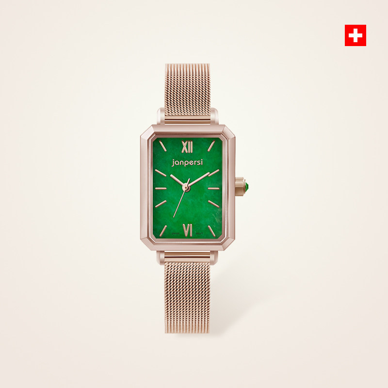 Natural emerald small green table light extravagant and small crowdsourced retro minimalist fashion temperamental waterproof square watches women quartz movement