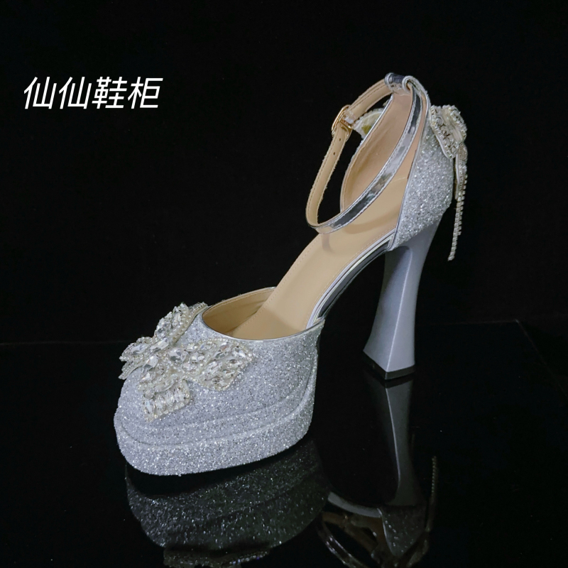 New Style French Milan Rose Tassel Bow High-Heeled Shoes for Women, Thick Heel, Waterproof Platform, Thick Sole, Comfortable Wedding Shoes