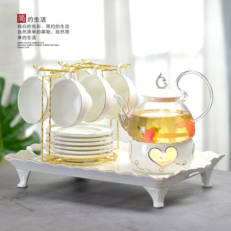 Ceremony cooking teapot teapot fruit teapot set ceramic glass afternoon flower teacup Nordic candle add