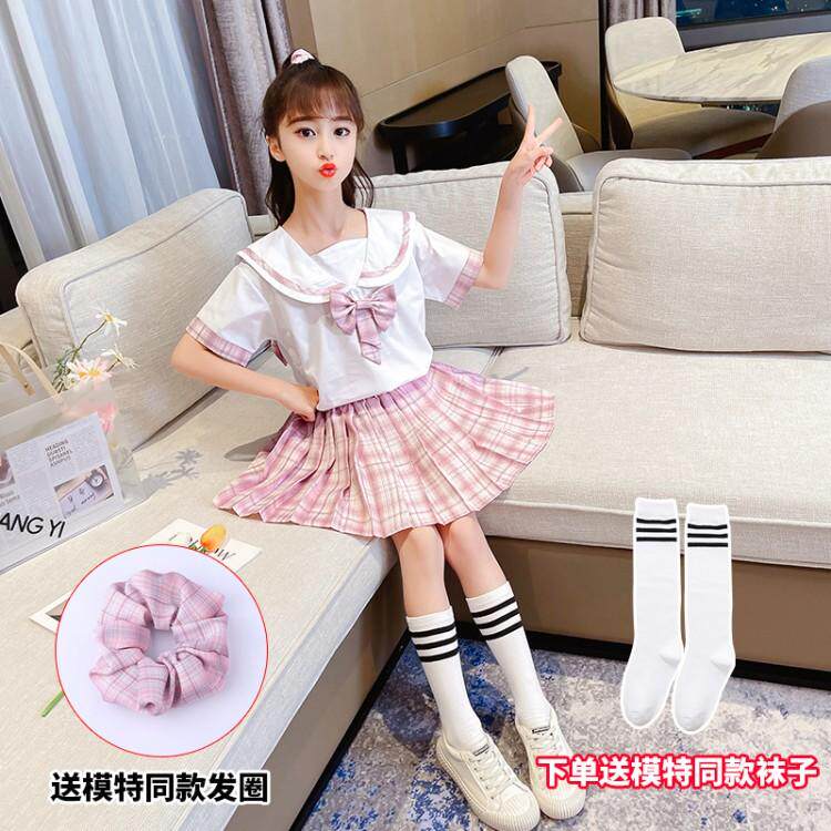 Girls jk uniform skirt suit 8 college style 9 summer middle and large children's short-sleeved primary school sailor uniform school uniform 12 years old