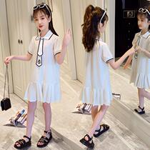 GirlsCollege Wind Dress Short Sleeves White 2022 Summer New Yang Gas Network Red - Pure Cotton Little Girls Princess Dress