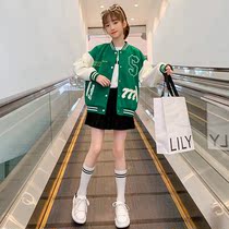 Girls Spring Cover 2022 new Korean Yankee Childrens Letter - red baseball clothing jacket tide