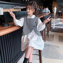 Childrens spring dress 2022 new gas girl grid horse dress two pieces of childhood fashion