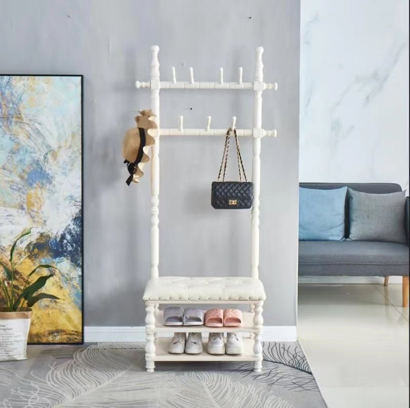Solid wood coat rack floor to ceiling bedroom hanging hanger European style foyer shelf living room clothes rack modern simple shoe rack