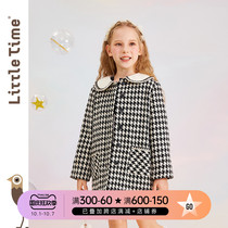 littletime childrens wear thousand bird grid coat 2021 Winter new long black and white thick coat