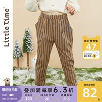 littletime child clothing retro striped pants 2021 Winter new small lace Coloured Inlenty wind trousers