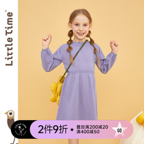 littletime childrens dress flower purple knit dress 2021 spring dress New hollow out elegant waist dress