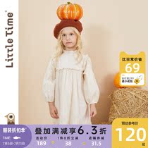 littletime girl law style long sleeve princess dress spring autumn girl art Korean version bubble sleeve children with dress