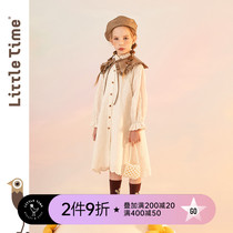 littletime childrens clothing girls French embroidered dress 2021 Spring and Autumn New medium long literary childrens skirt